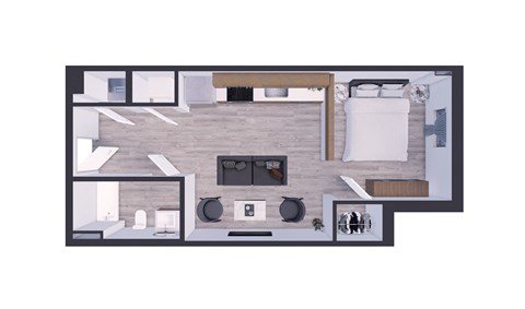 Floor plan for 1 bed, 1 bath, 481 sqft